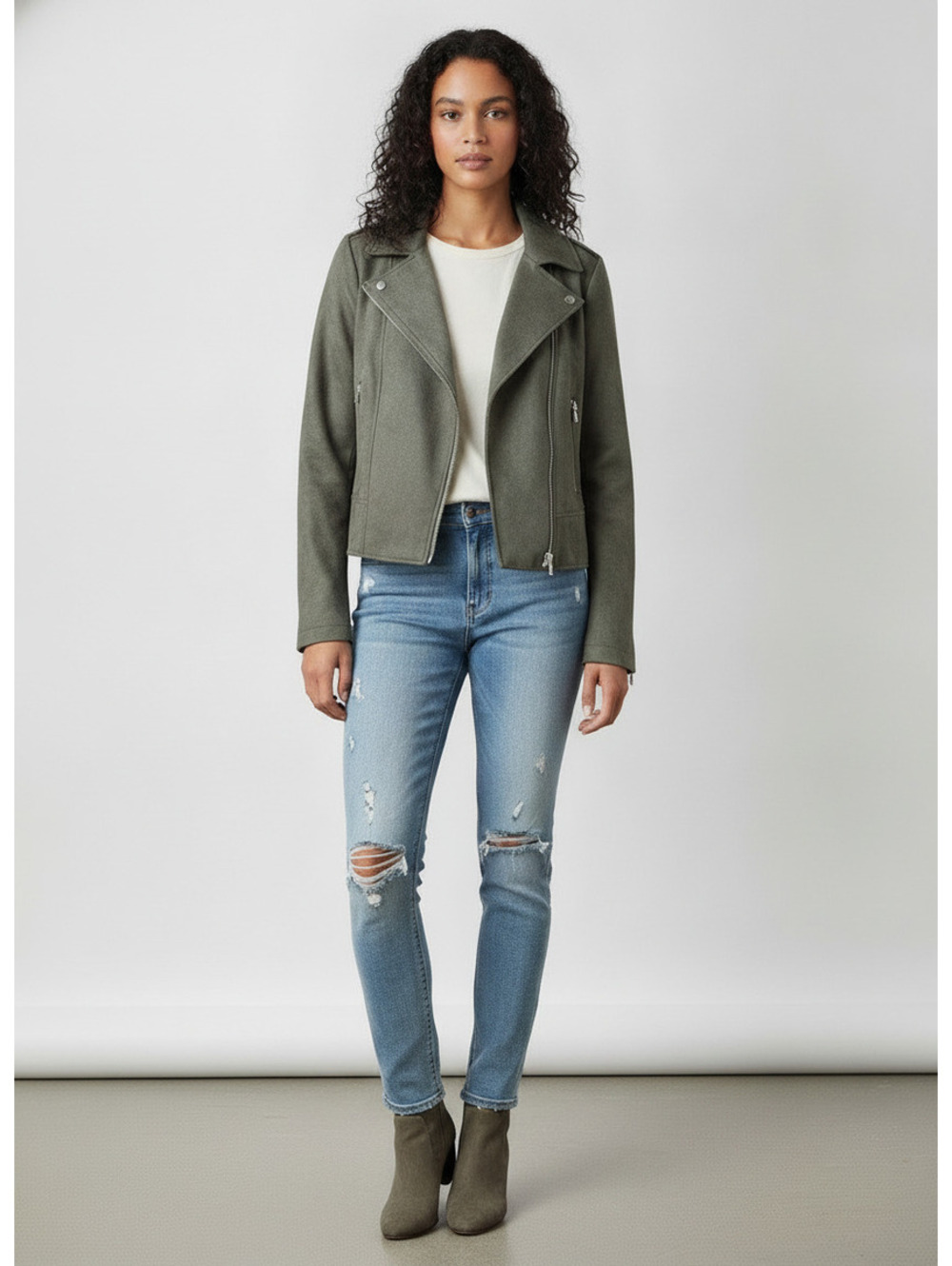 BB Dakota Steve Madden Faux Suede Moto Jacket Olive Green Medium NWT